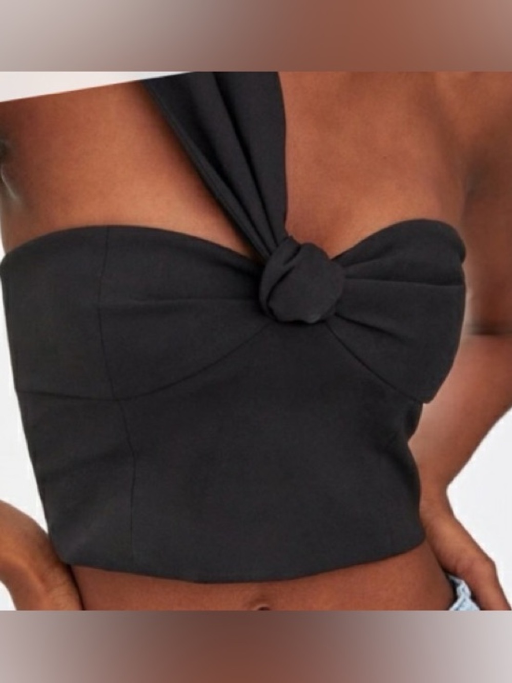 Zara Black Strapless Knot-Front Crop Top